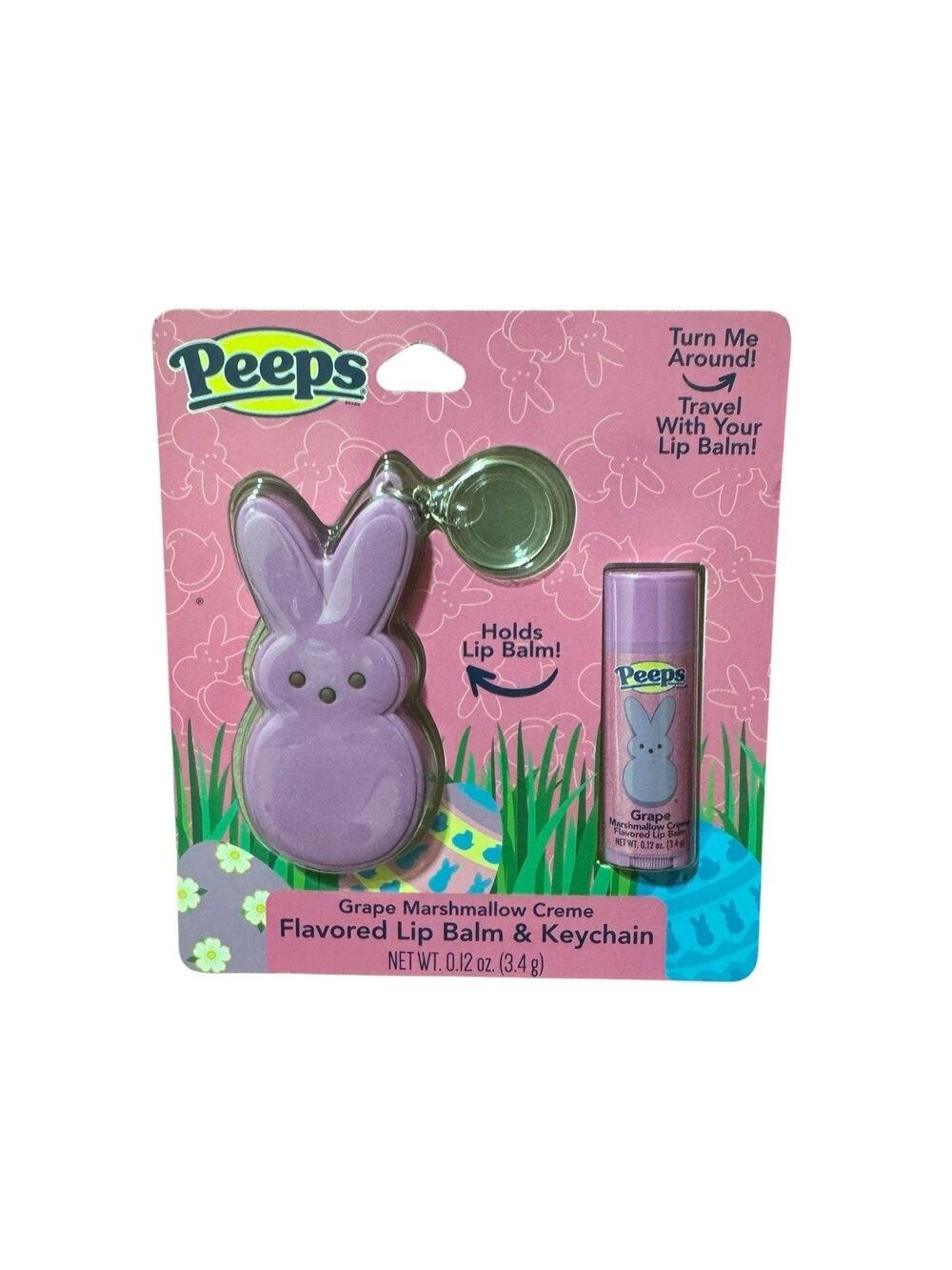 Peeps Keychain and Grape Marshmallow Creme Flavored Lip Balm Set Purple